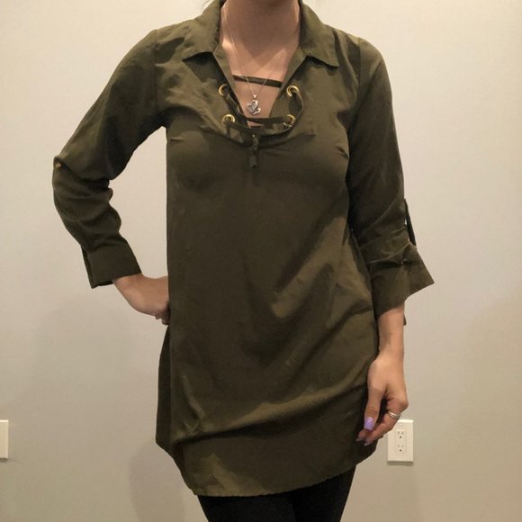 True Destiny Dresses & Skirts - True Destiny Small Olive Forest Green  Light Polyester Shirt Dress